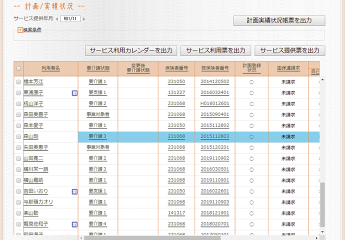 計画/実績・請求状況管理